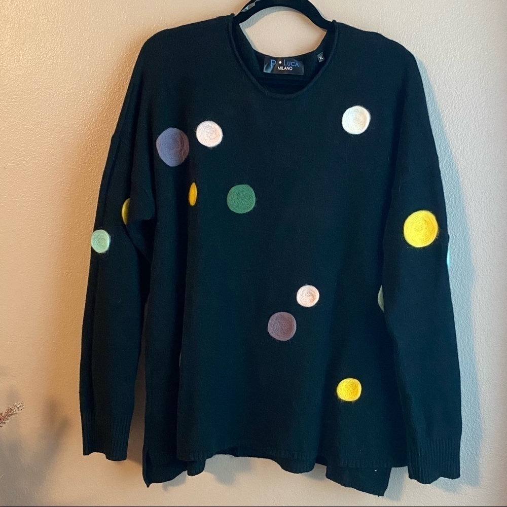 P Luca Sweater Women’s Size XL Black Multi color Polka Dots Sweater